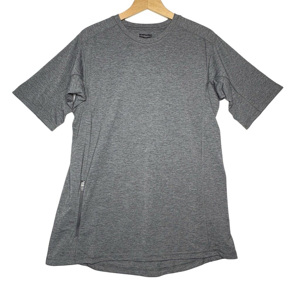 ScotteVest Men's Medium T-shirt Zip Pocket Gray Performance Short Sleeve